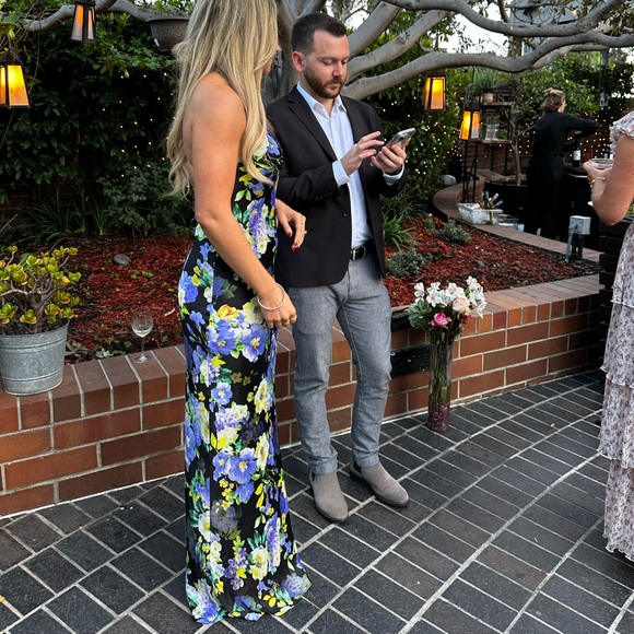 Line & Dot Floral Maxi Dress - Black, Blue, Yellow - Picture 6 of 7